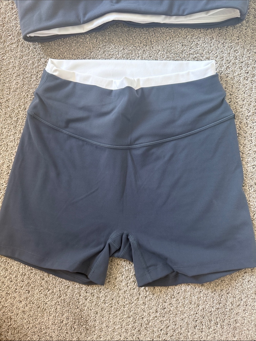 Goldhinge Navy and White Sport Bra with High-Waist Shorts - Picture 3 of 4